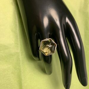 Stamped 14K Yellow and White Gold Ring with Citrine and Diamonds